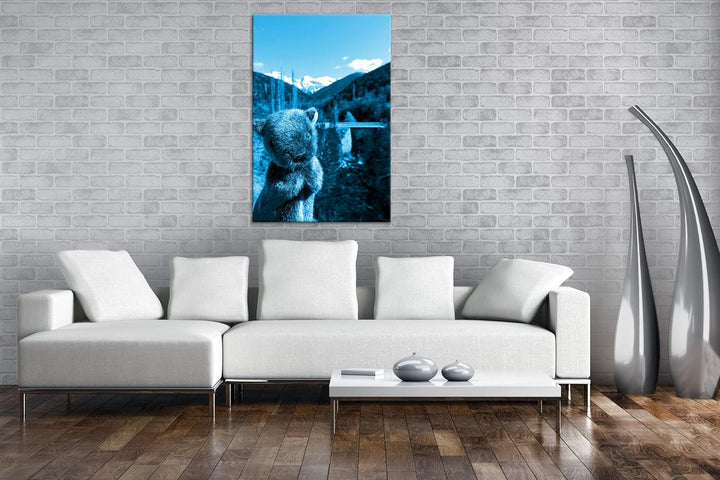 deyoli niedlicher Wombat mit traumhafter Landschaft Format 100x70 Effekt: Monocrome Blau als Leinwan