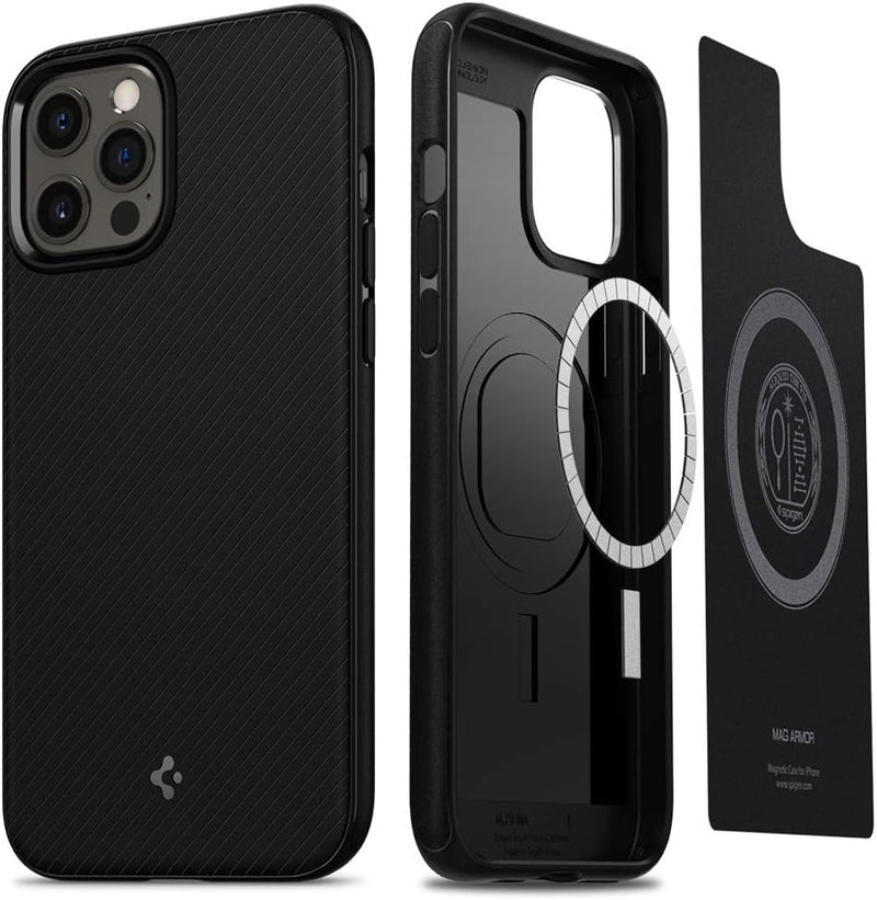 Spigen Mag Armor Hülle Kompatibel mit iPhone 12 Pro und Kompatibel mit iPhone 12 -Matte Black Matt B