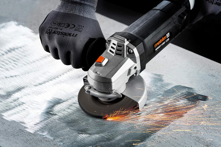 Meister Winkelschleifer 1100 W, MWS1100-125 - Scheiben-Ø 125 mm - Spindelarretierung - Werkzeuglos v