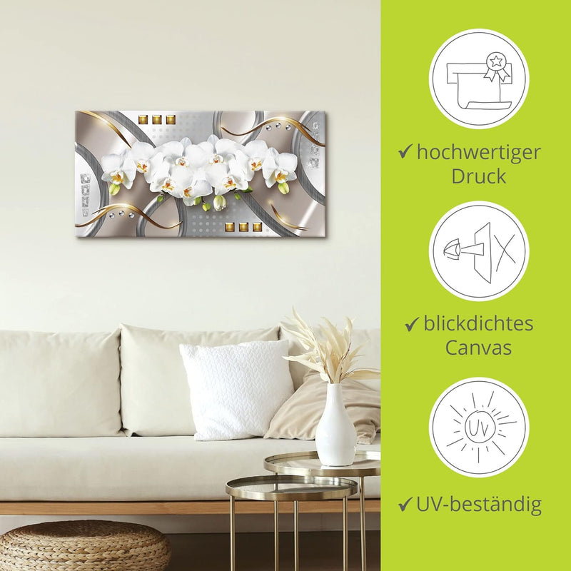 ARTland Wandbild selbstklebende Vinylfolie 60 x 30 cm Blumen Orchidee Digitale Kunst Weiss B3VZ silb