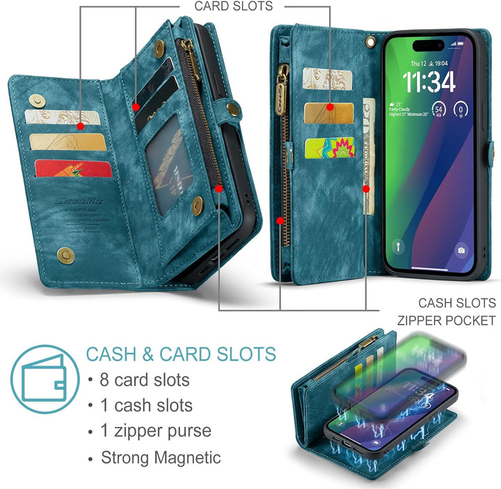 UFinetech für iPhone 15 Plus Hülle, Flip Leder TPU Stossfeste Kartenfach Tasche Handyhülle für iPhon