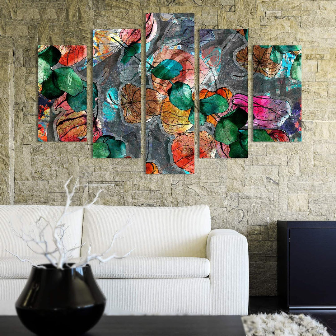 Feeby Wanddeko 5 teile Blätter Bilder modern Design mehrfarbig 150x100 cm Deco panel150x100 cm M, De