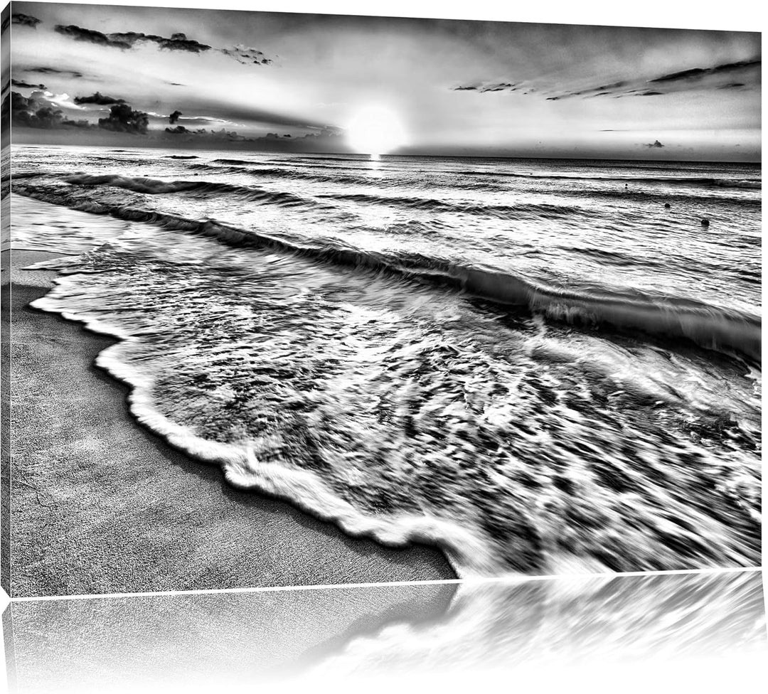 Pixxprint Meer bei Sonnenuntergang / 100x70cm Leinwandbild bespannt auf Holzrahmen/Wandbild Kunstdru