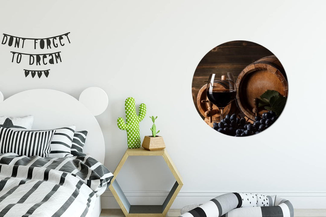 MuchoWow Wandbild Rund Wanddeko Deko Wohnzimmer Bilder 60x60 cm Wein - Weinglas - Weintrauben - Glas