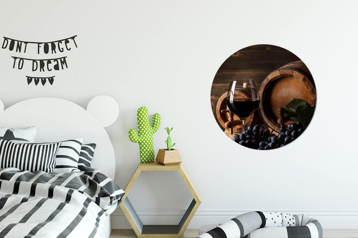 MuchoWow Wandbild Rund Wanddeko Deko Wohnzimmer Bilder 60x60 cm Wein - Weinglas - Weintrauben - Glas