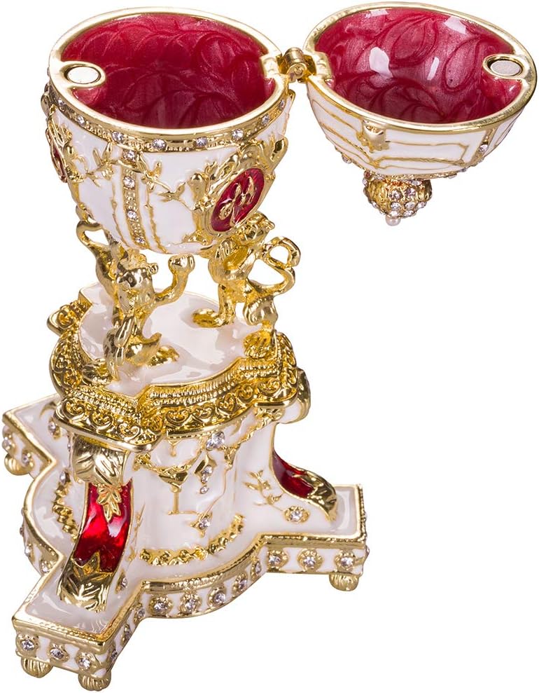 Fabergé-Stil Königliches dänisches Ei/Schmuckkästchen mit Löwen 13 cm rot