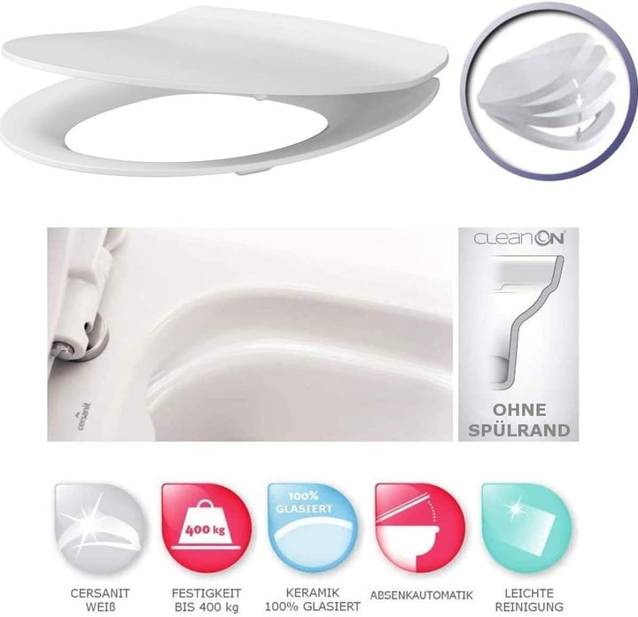 VBChome WC Toilette Stand Spülrandlos Keramik Komplett Set mit Spülkasten WC Sitz aus Duroplast mit