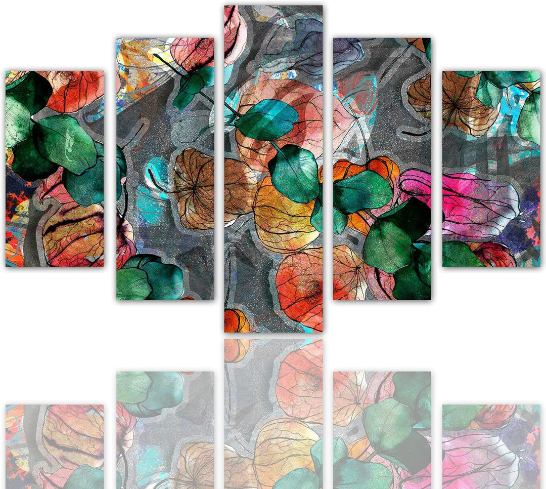 Feeby Wanddeko 5 teile Blätter Bilder modern Design mehrfarbig 150x100 cm Deco panel150x100 cm M, De