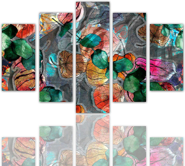 Feeby Wanddeko 5 teile Blätter Bilder modern Design mehrfarbig 150x100 cm Deco panel150x100 cm M, De