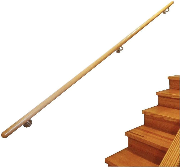 TIBU Eiche Holz Handlauf Geländer 0,3m - 6m, Länge 100 cm, Ende Radius gefräst und 2 gewinkelte Halt