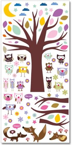 Wandkings Eulen mit Baum Wandsticker XL Set, 100 Aufkleber, Gesamtfläche 130 x 70 cm
