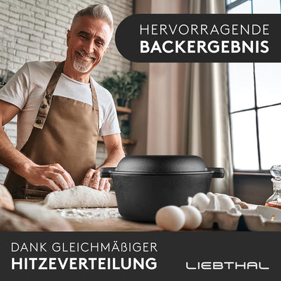 LIEBTHAL Gusseisen Topf Brot backen - Robuster Brottopf mit passgenauer Antihaft-Silikoneinlage - Be