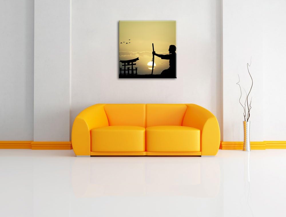 Pixxprint Alter Samurai-Meister vor Horizont, Format: 70x70 auf Leinwand, 70x70