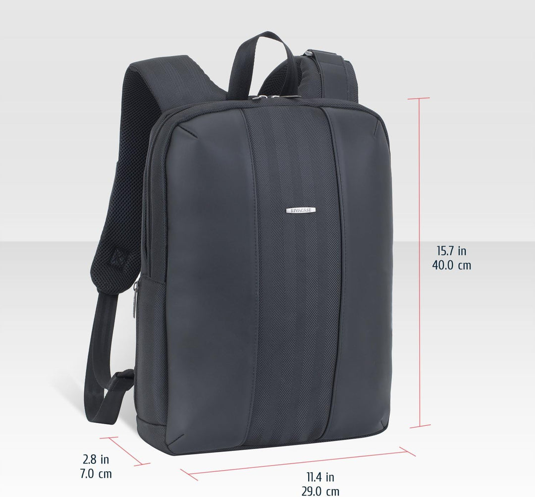 RIVACASE leichter Laptop Rucksack bis 14 Zoll – Stadtrucksack aus Polyester und Kunstleder mit extra