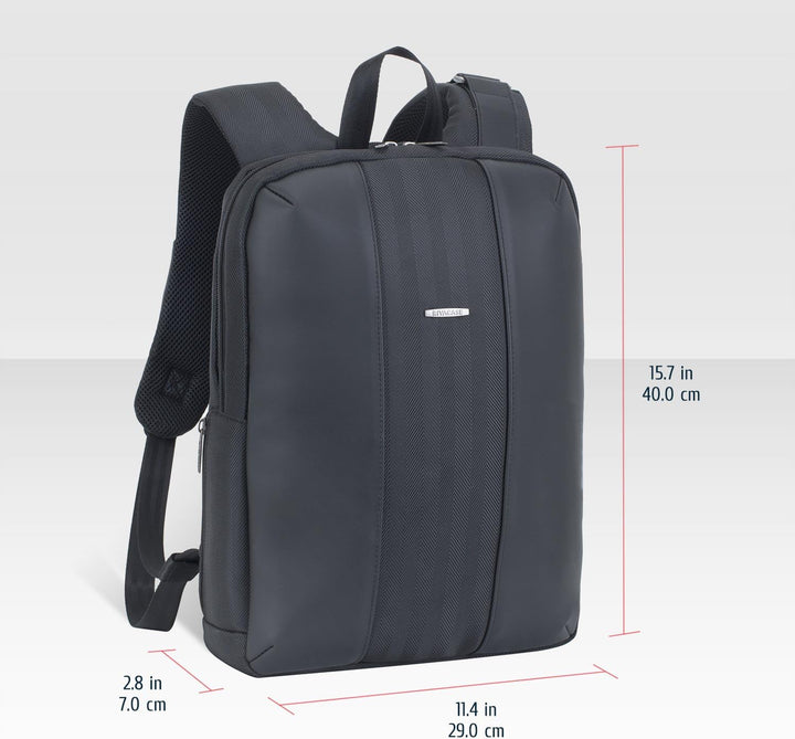 RIVACASE leichter Laptop Rucksack bis 14 Zoll – Stadtrucksack aus Polyester und Kunstleder mit extra