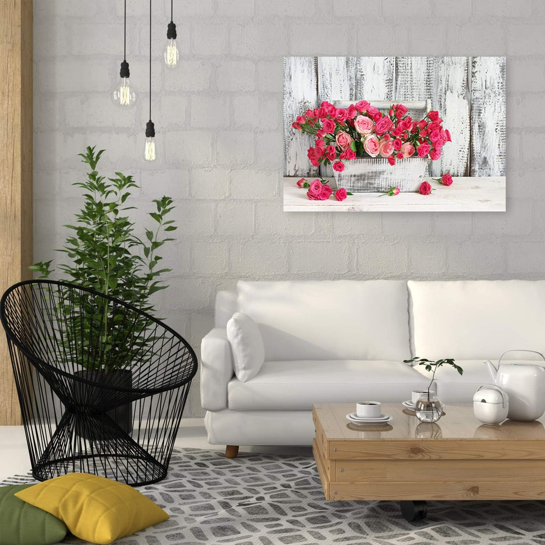 Feeby Leinwandbild Rosen Bild Kunstdruck rustikal Rosa 70x50 cm M14326 70x50 cm, M14326 70x50 cm