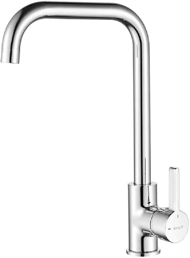 IBERGRIF M22105, Hoch Küchenarmatur, Einhebel Spültischarmatur, Wasserhahn für Küche, Chrom, Silber,