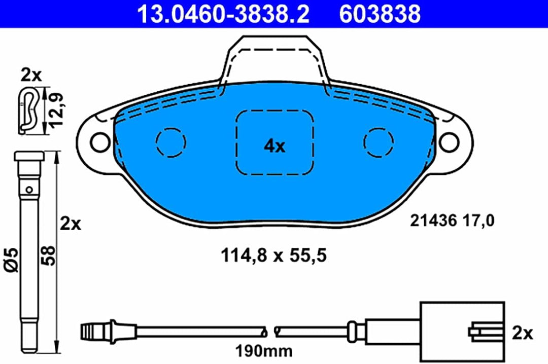 ATE Original Bremsbeläge - Belagsatz - für Scheibenbremse - 13.0460-3838.2 - ECE-R90 Strassenzulassu