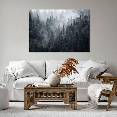 Bilder auf Leinwand 100x70cm Leinwandbild mit Rahmen Wald Baum Natur Gross Wanddeko Bild Schlafzimme