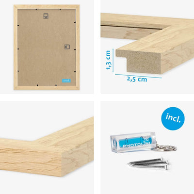 PHOTOLINI Bilderrahmen 40x50 cm MDF-Holz Natur, breite Rahmen, 3er Set, modern, bruchsicheres Acrylg