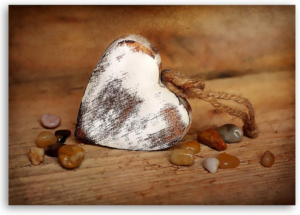 Leinwandbild XXL Herz Wandbild Kunst Retro Braun 120x80 cm M14329 120x80 cm, M14329 120x80 cm