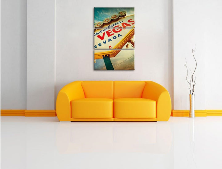 Pixxprint Las Vegas Retro Look als Leinwandbild/Grösse: 3 Teilig (120x80) cm/Wandbild/Kunstdruck/fer