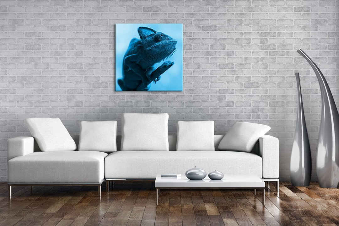 deyoli exotisches Chamäleon Format: 60x60 Effekt: Monocrome Blau als Leinwandbild, Motiv fertig gera
