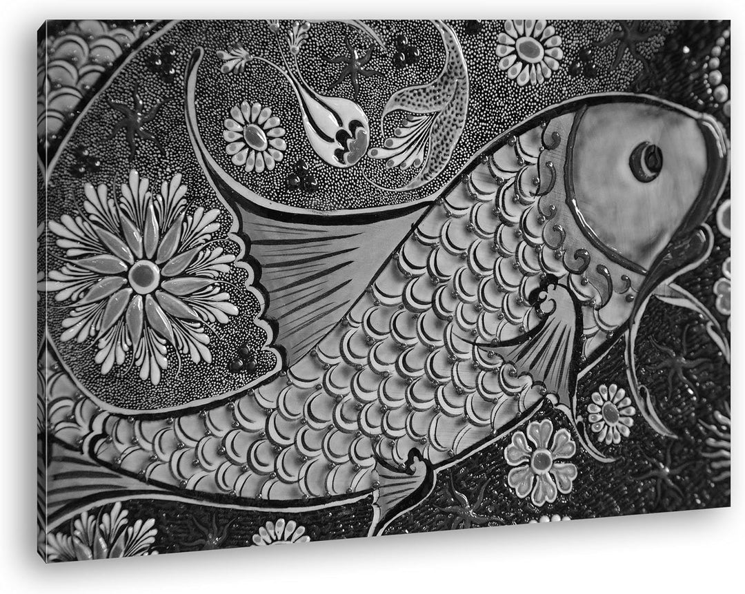 deyoli edles Fisch Mosaik Format: 80x60 Effekt: Schwarz/Weiss als Leinwand, Motiv fertig gerahmt auf
