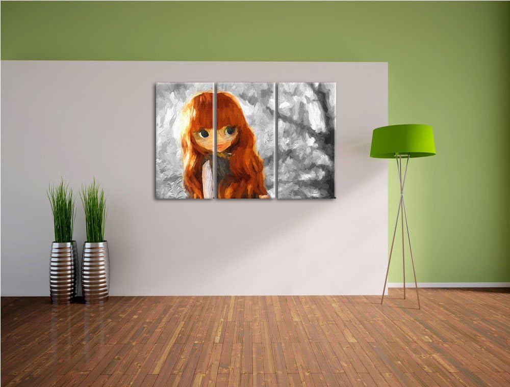 hübsches Püppchen im herbstlichen Wald schwarz/weiss Spezial 3-Teiler Leinwandbild 120x80 Bild auf L