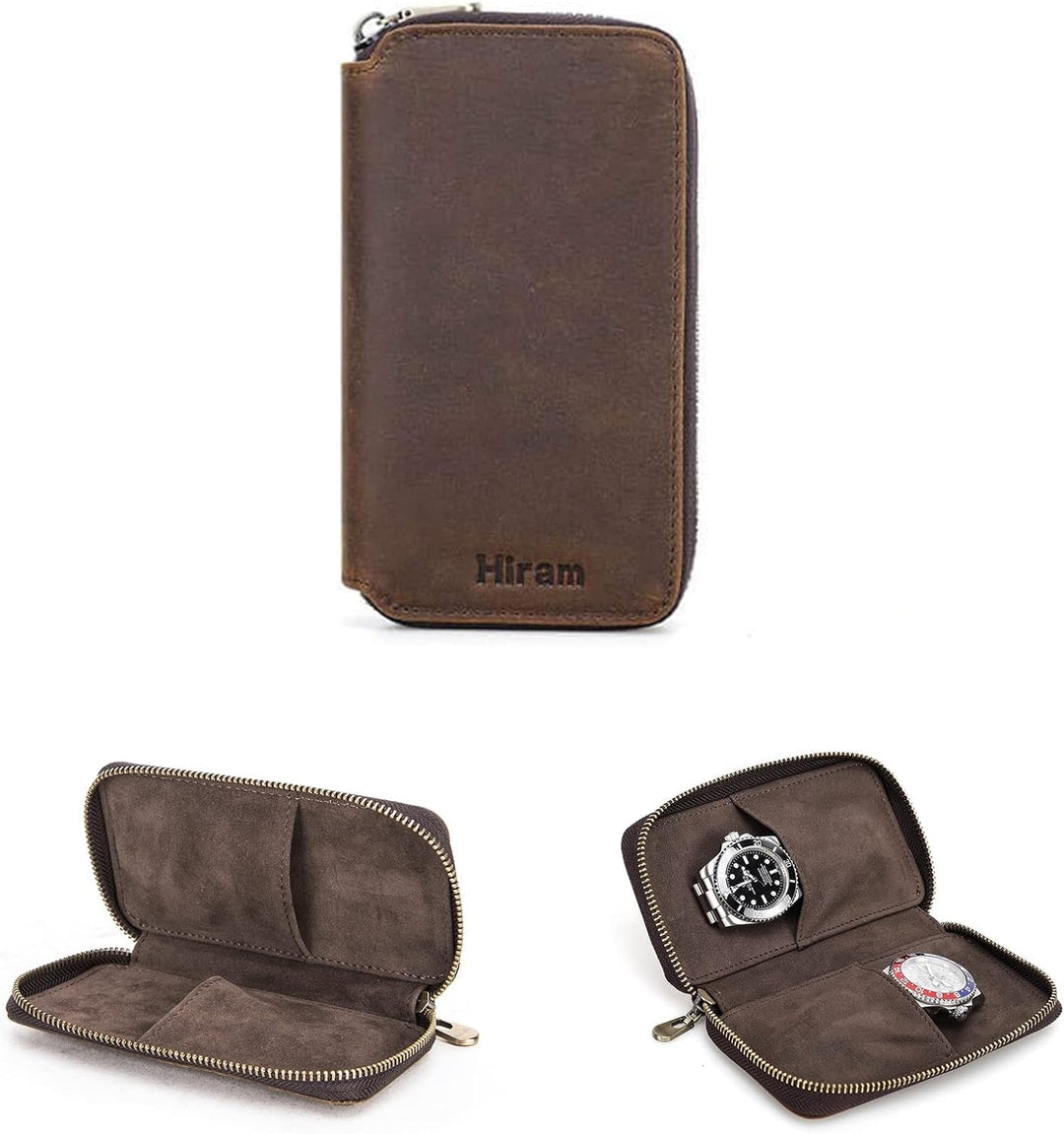 Hiram Echtleder Uhrenetui Reiseuhrenbox 2 Uhren Uhrenbox herren leder Tragbarer Schmuck Organizer Cf