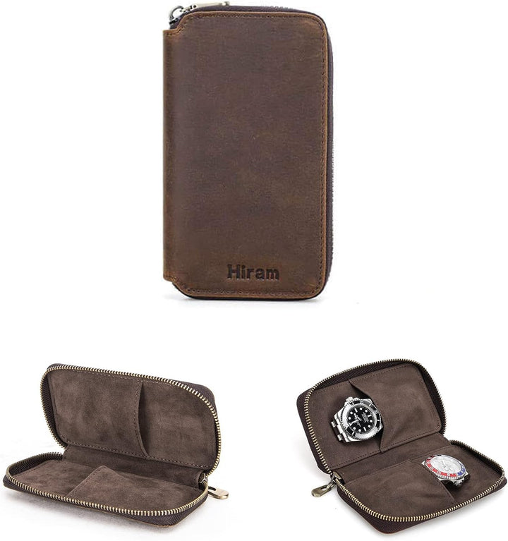 Hiram Echtleder Uhrenetui Reiseuhrenbox 2 Uhren Uhrenbox herren leder Tragbarer Schmuck Organizer Cf