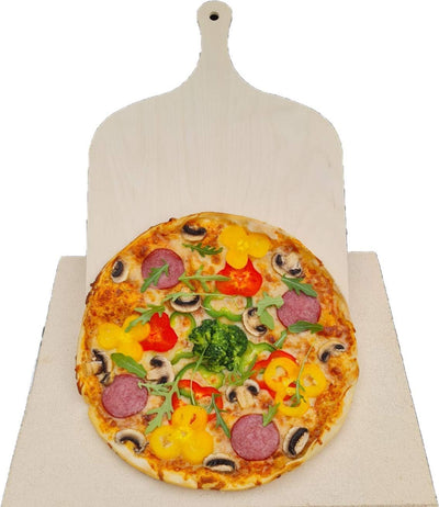 Pizzastein Brotbackstein Backofenplatte versch. Formate mit Holzschieber für Backofen, Grill & Smock