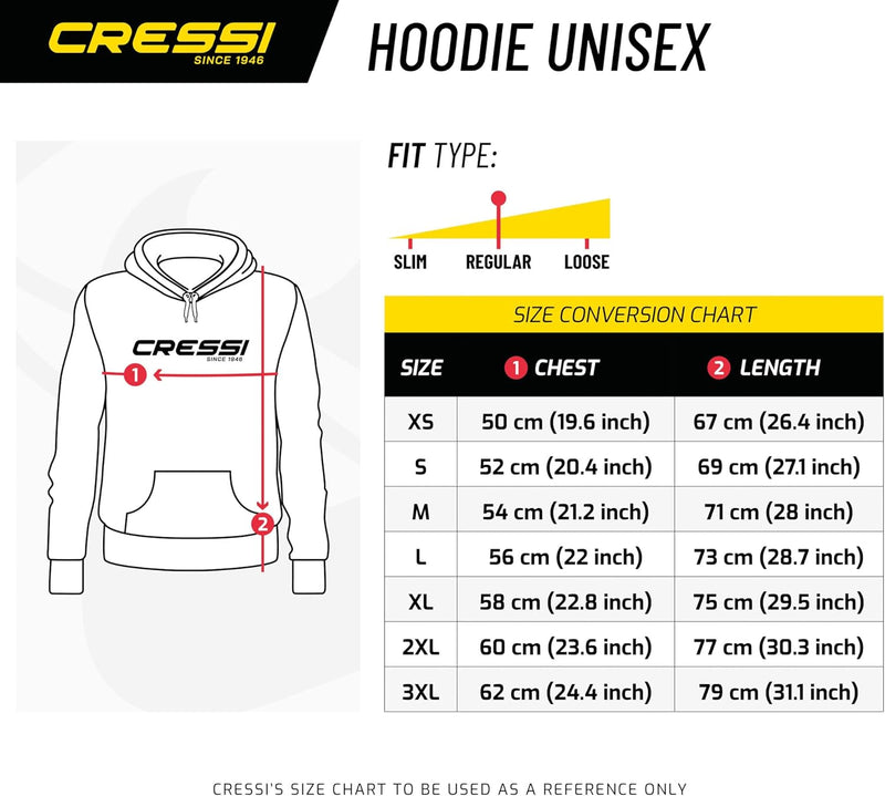 Cressi Hoodie Unisex - Sportliches Sweatshirt Kapuze mit Kordelzug, Schwarz/Gelb, Erwachsene Unisex