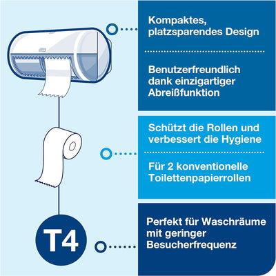 Tork 557008 Spender für Kleinrollen Toilettenpapier T4 in Schwarz / Hygienischer Papierspender für T