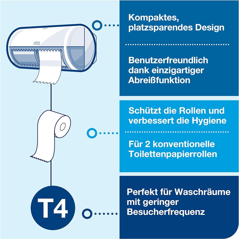 Tork 557008 Spender für Kleinrollen Toilettenpapier T4 in Schwarz / Hygienischer Papierspender für T