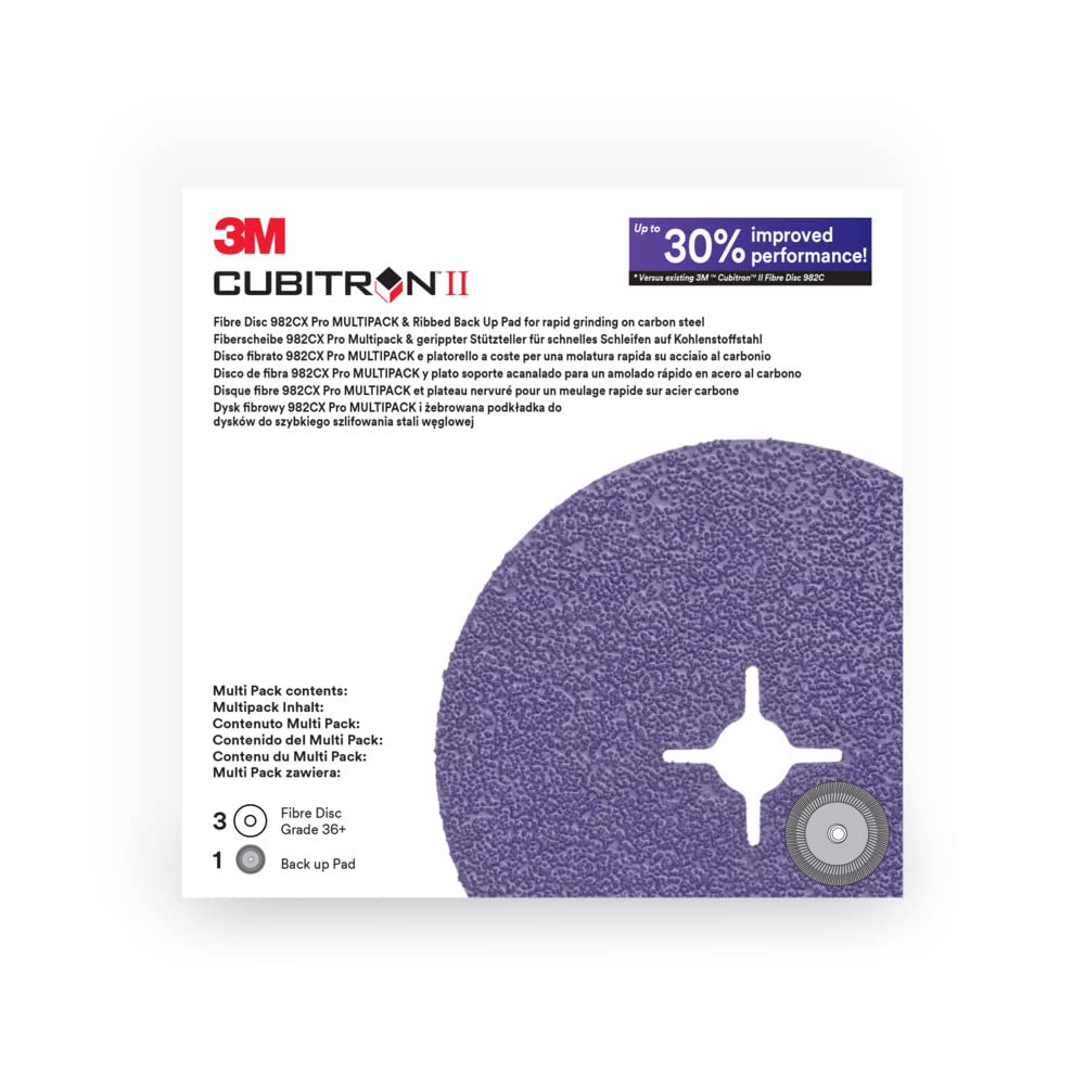 3M Cubitron II Faserscheibe 982CX Pro, 36+, Schlitzscheibe mit geriffeltem Backup-Pad, 115 mm 115mm,