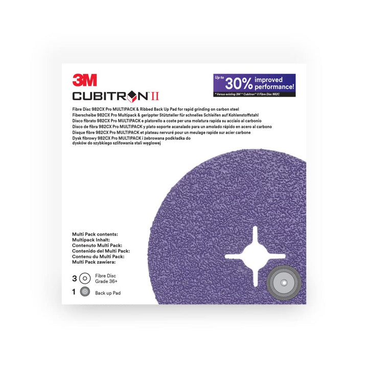 3M Cubitron II Faserscheibe 982CX Pro, 36+, Schlitzscheibe mit geriffeltem Backup-Pad, 115 mm 115mm,