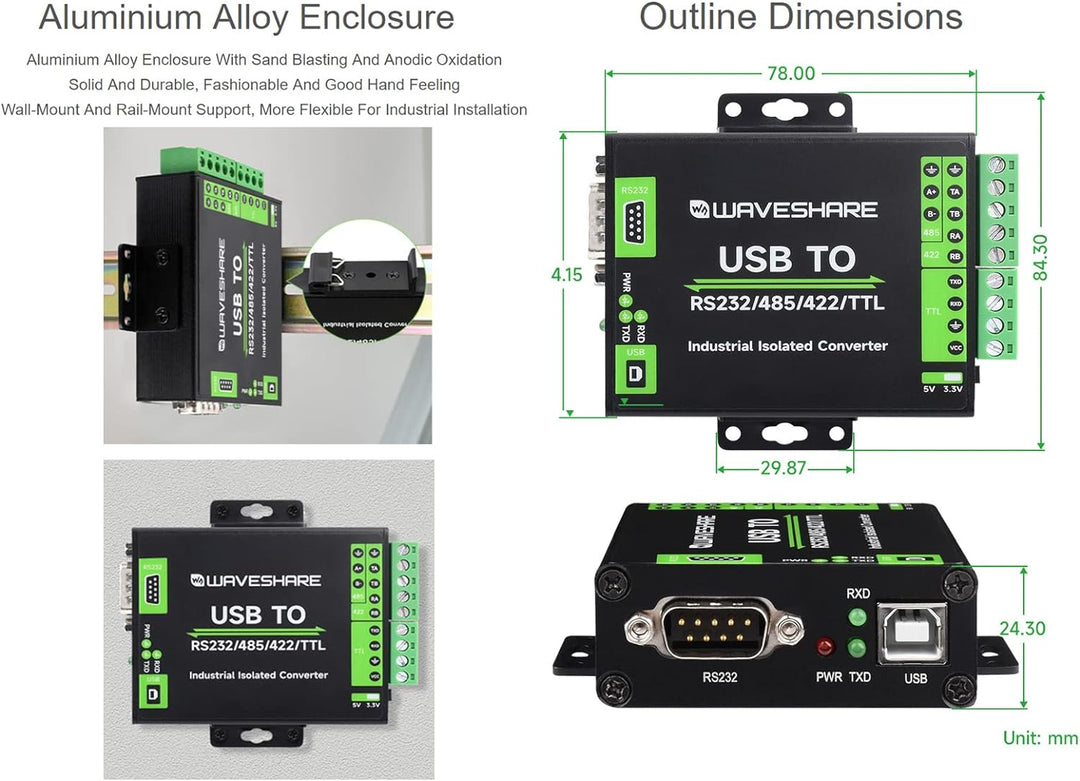 USB zu RS232/485/422/TTL Konverter mit Original FT232RNL Chip, Industrieller Isolierter USB Konverte