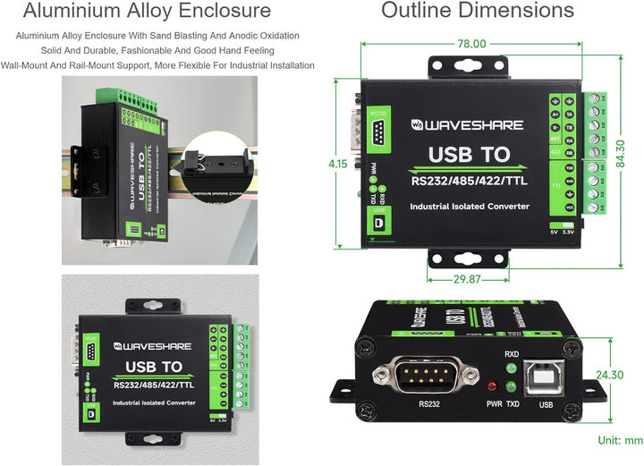 USB zu RS232/485/422/TTL Konverter mit Original FT232RNL Chip, Industrieller Isolierter USB Konverte