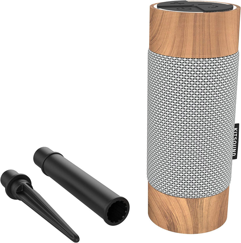KitSound Diggit Bluetooth-Lautsprecher für Draussen - Silber/Holz, Silber/Holz