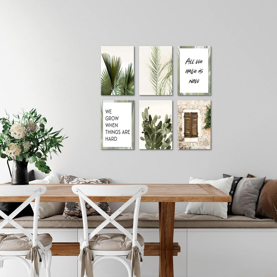Novart Wandbilder Set - KOMPLETT AUFHÄNGFERTIG - Made in Germany - Moderne Bilder Grüne Blätter Wohn