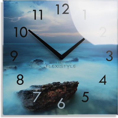 FLEXISTYLE Wanduhr küche Wohnzimmer 30 x 30 cm, aus Glas, mit Direktdruck eckig modern (Ozean), OZEA