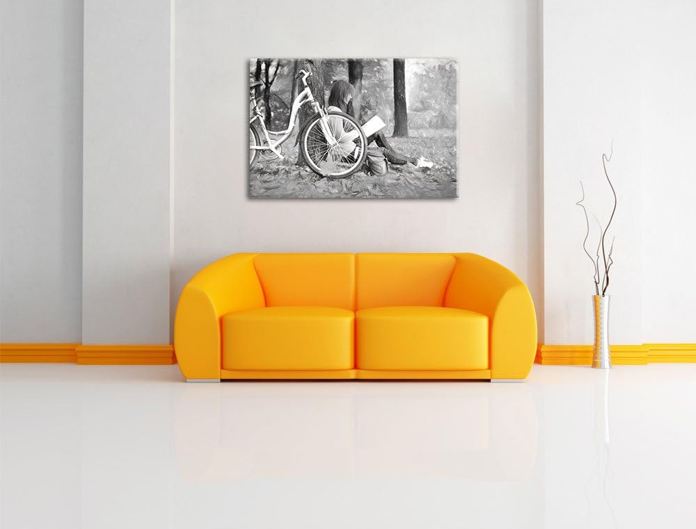 Pixxprint Teenager Girl with Bike 100x70cm Leinwandbild Wandbild Kunstdruck, 100x70