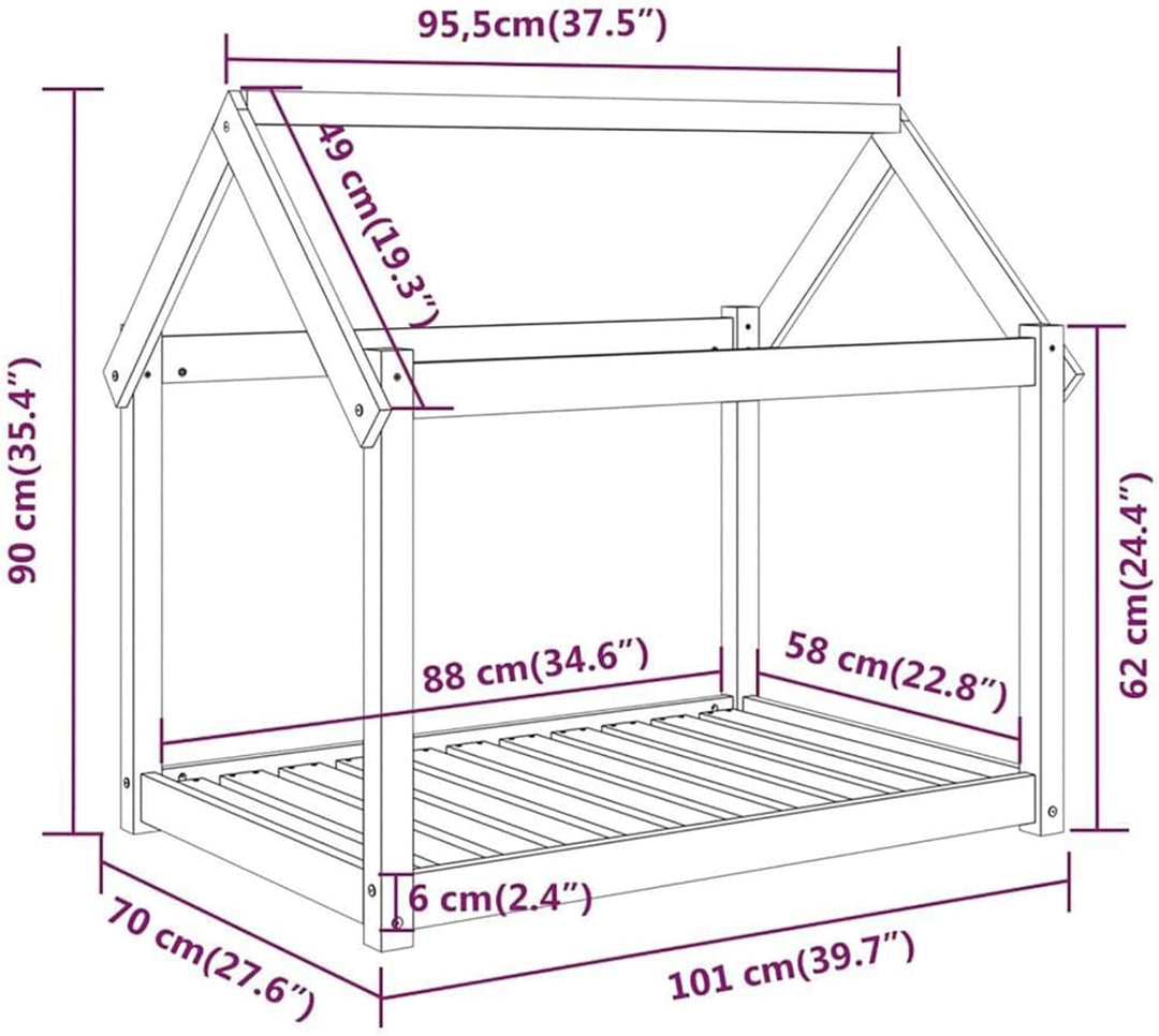 Tidyard Hundebett Hundekorb Hundesofa Massivholz Kiefer Grau 101x70x90 cm 101x70x90 cm Grau Massivho