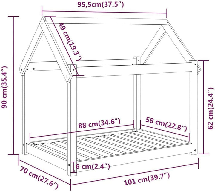 Tidyard Hundebett Hundekorb Hundesofa Massivholz Kiefer Grau 101x70x90 cm 101x70x90 cm Grau Massivho