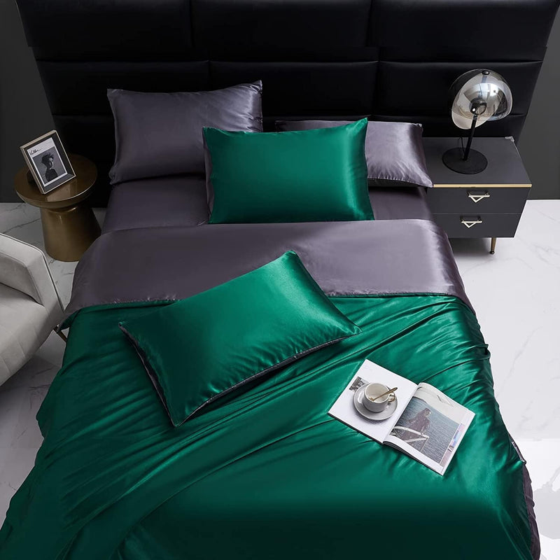 Bettwäsche Glänzend 200x200 Satin Grün Dunkelgrün Satin Glatt Bettwäsche Set Uni Seide Luxus Muster