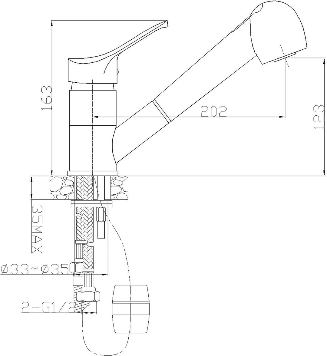 Ambrosiana SEI14080000 Armatur für Spülbecken mit ausziehbarer Handbrause mit 2 Strahlarten, Chrom