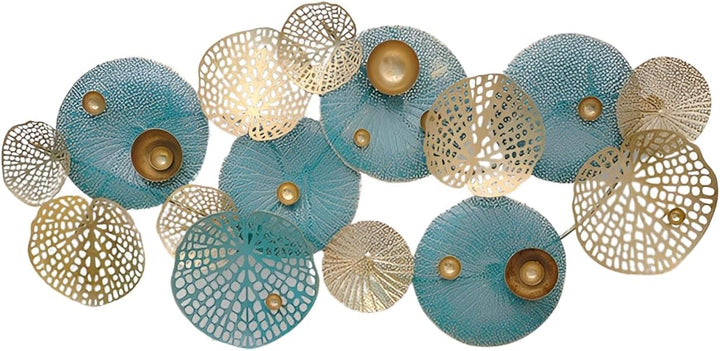 Dekoleidenschaft 3D Wandbild Lotus aus Metall in gold/türkis, 125x60 cm, Wanddeko, Wandschmuck mehrf