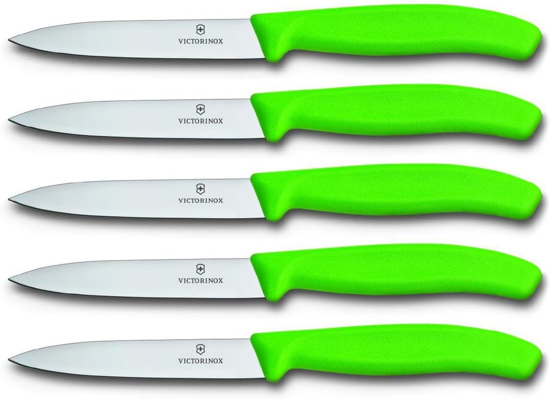 Victorinox 5-tlg Gemüsemesser Set Swiss Classic Grün – 10 cm ohne Wellenschliff – Tomatenmesser 5er