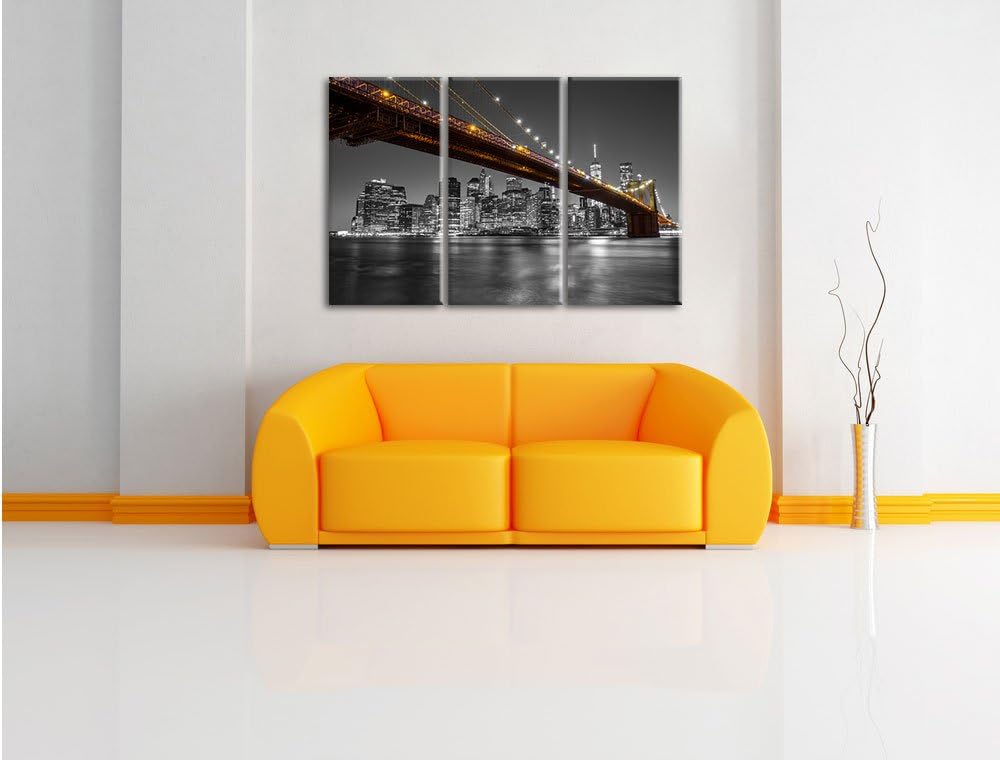 Pixxprint Skyline von Manhattan Schwarz/Weiss 3-Teiler Leinwandbild 120x80 Bild auf Leinwand